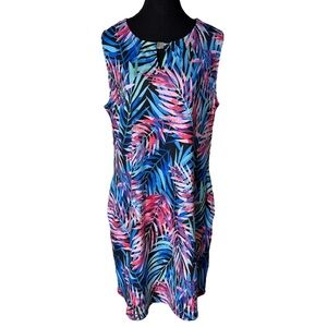 IBIZA Sleeveless Floral Jungle Theme Palm Leaves Dress Knee Length Size XL